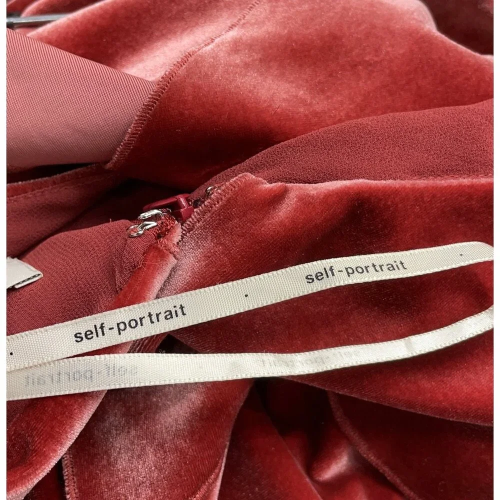 💥BREATHTAKING!💥RARE! Self Portrait Devore Blush Velour Asymmetrical Dress - Picture 11 of 15